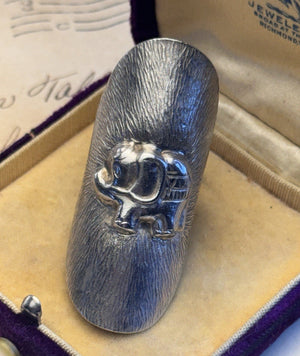 Artisan Silver Ring ELEPHANT Thailand Adjustable Size 8 Statement 2” Tested