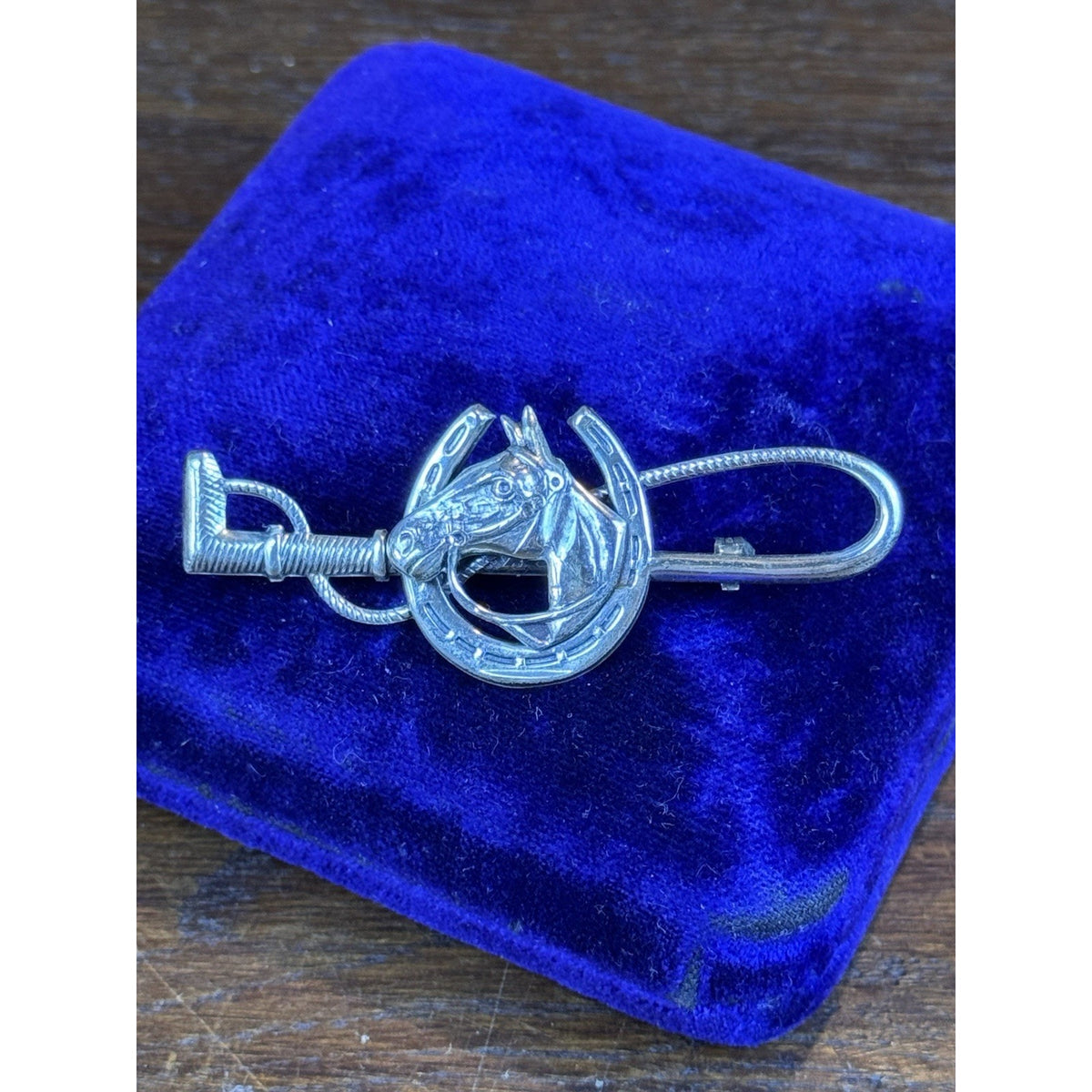 Vintage Sterling Silver Horse Brooch Horseshoe Riding Crop Equestrian Pin 2.5”