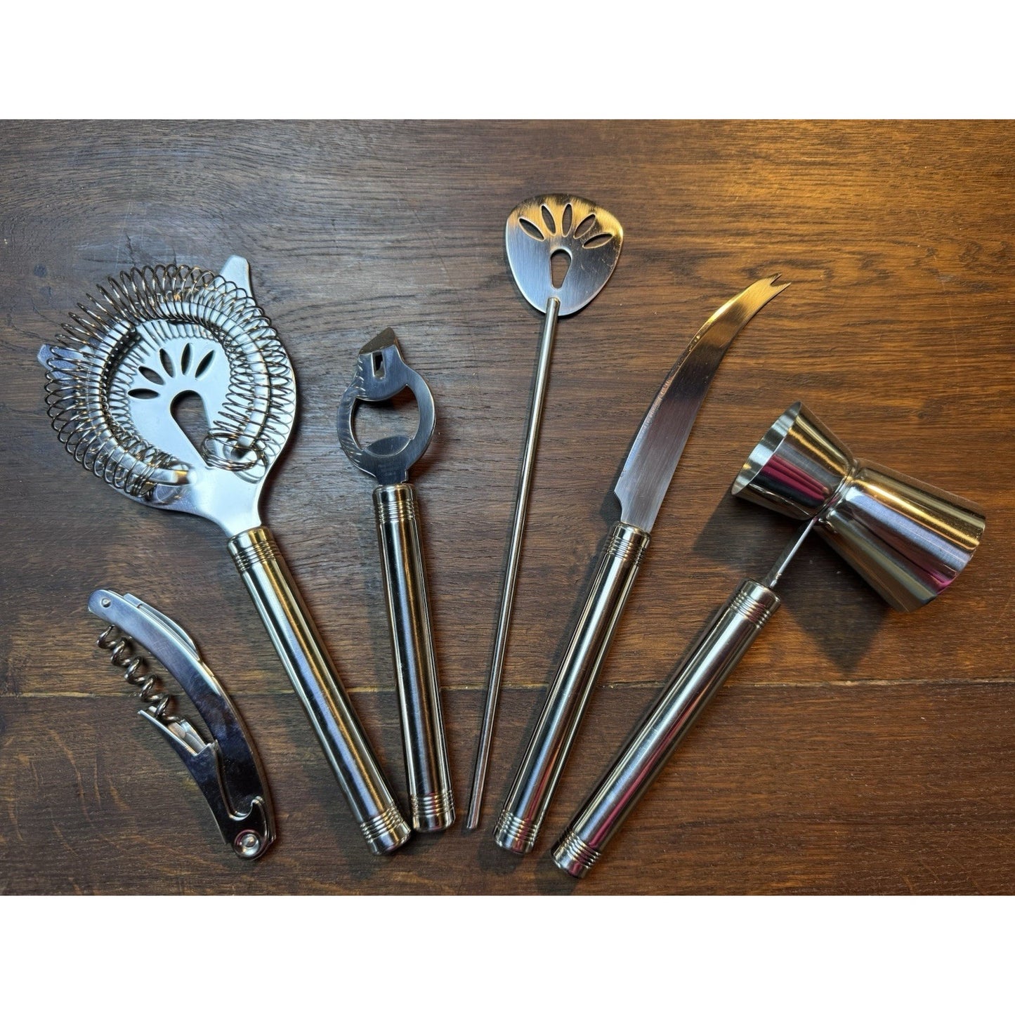 6 Pc Barware Set Cocktail Mixer Tools Jigger Strainer Corkscrew Opener