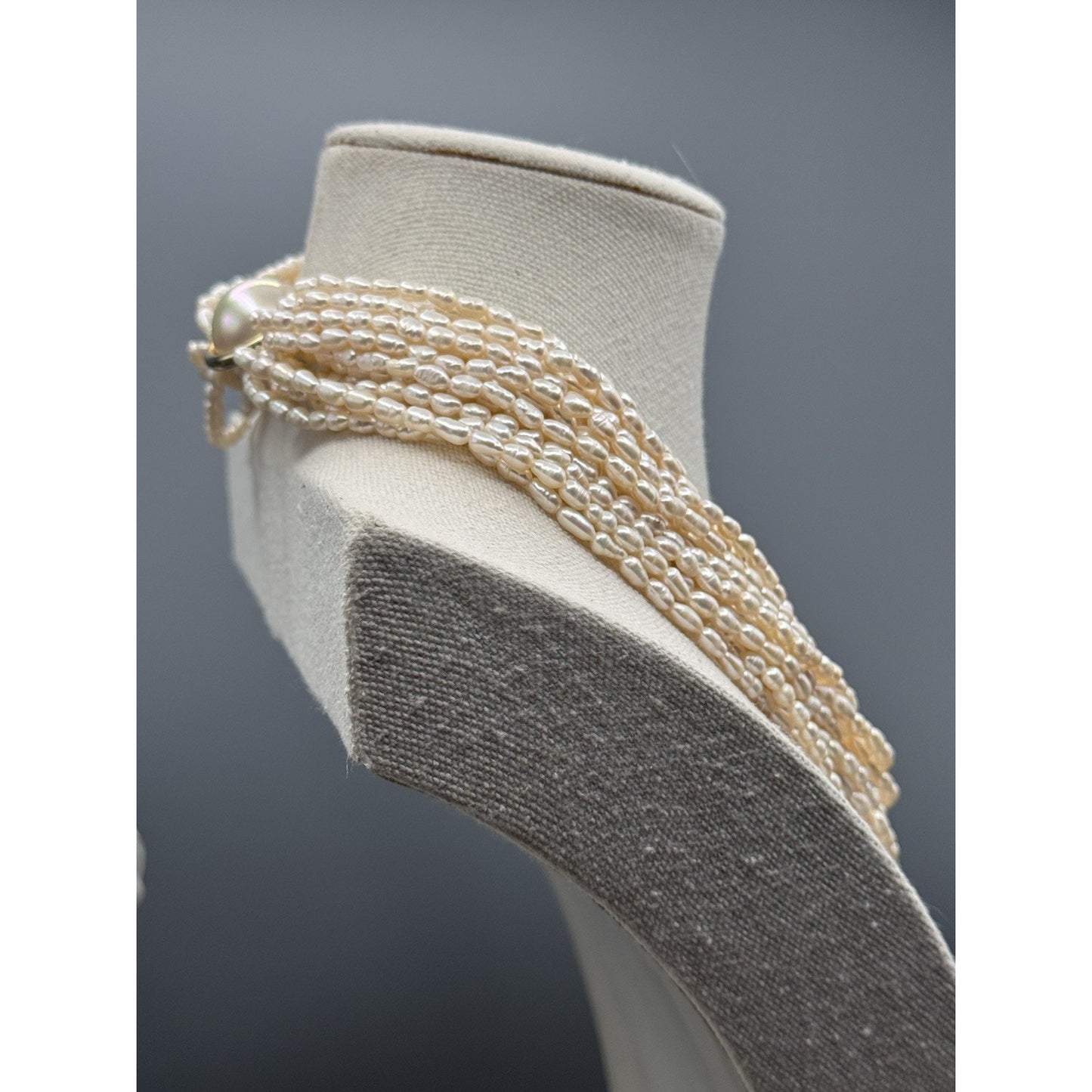 Natural Freshwater Pearl Necklace 19” Multi Strand Rice Pearl Goldtone Clasp