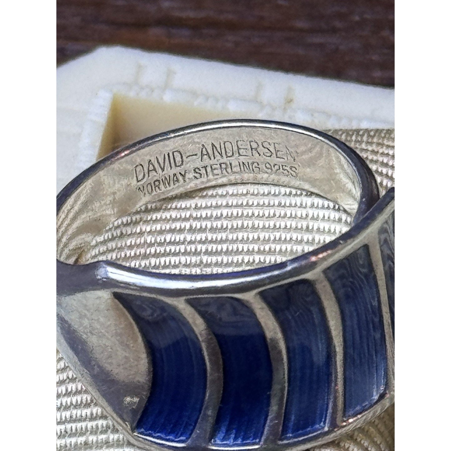 David Andersen Norway Sterling 925S Blue Guilloche Enamel Ring Size 8