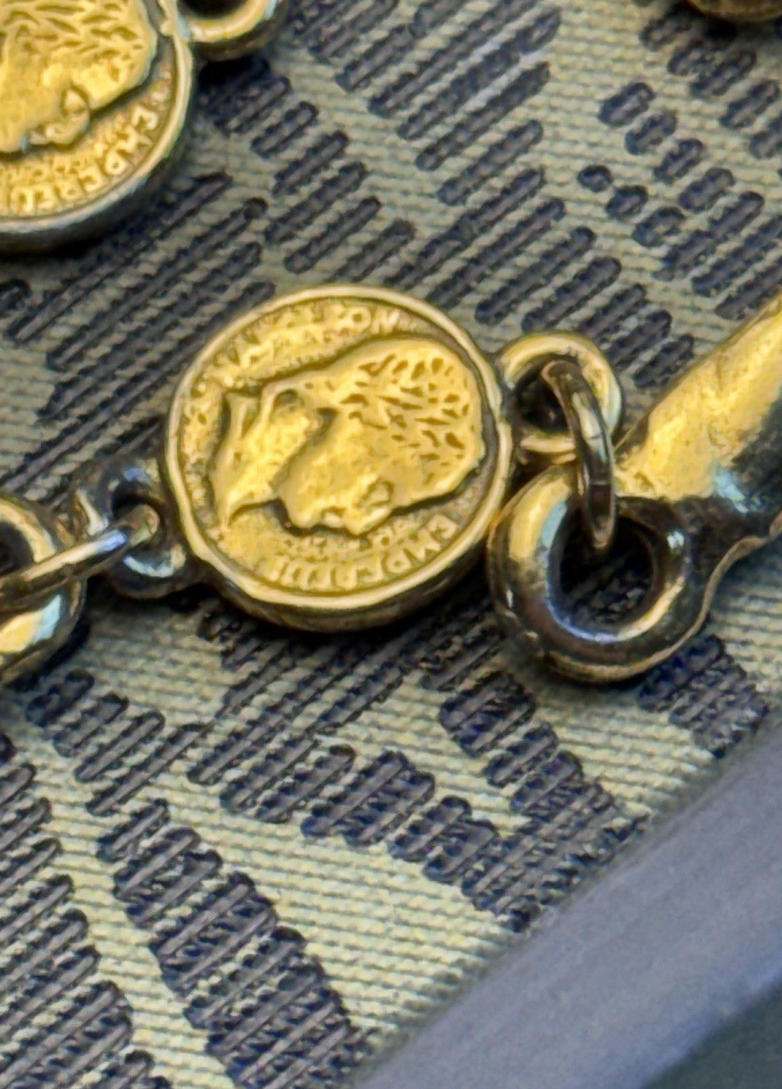 Goldtone Necklace Napoleon Coin Bar Link Chain Vintage Long Layering Sautoir 62”