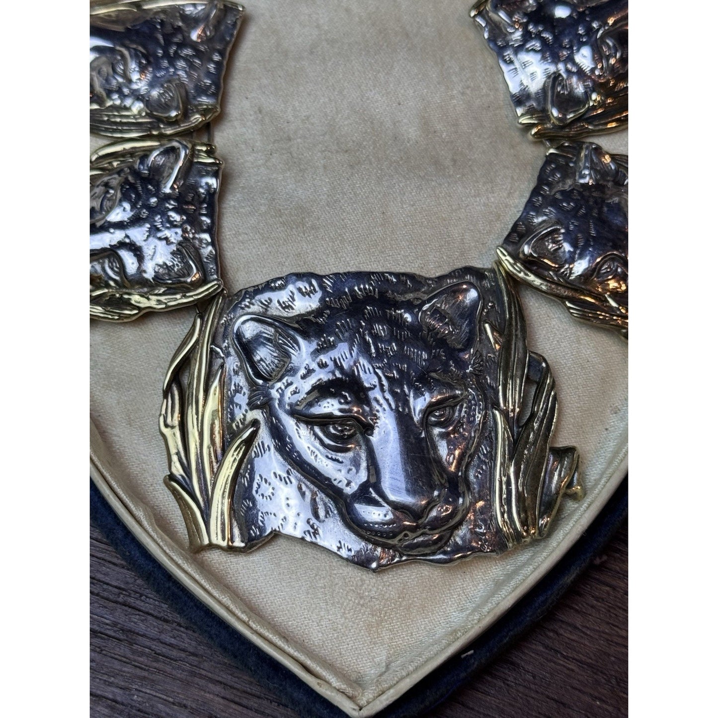 Sterling 925 Leopard Necklace Earrings Set Panther Big Cat Artisan Statement
