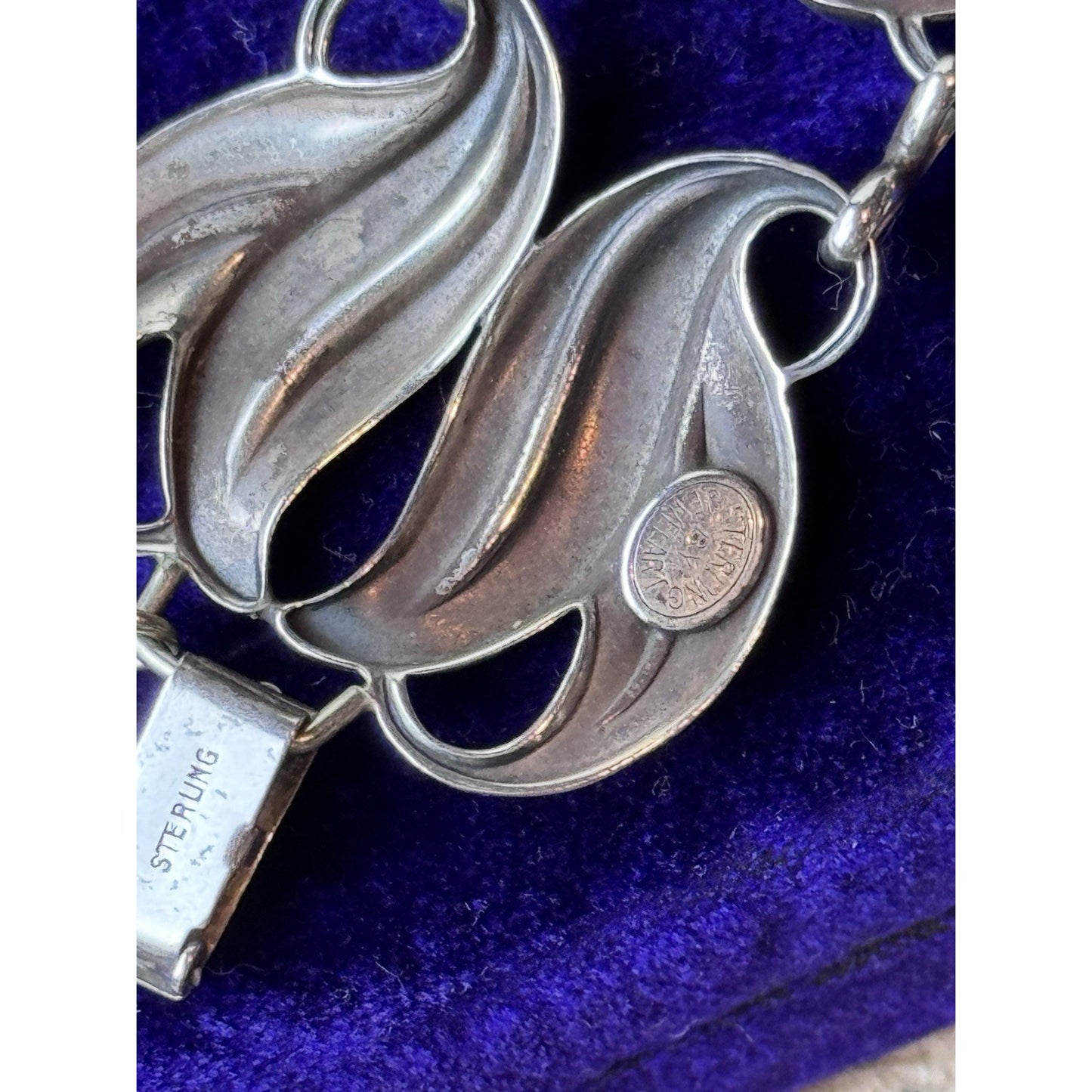 Jewelart Sterling Bracelet Silver Leaf Link 7.5” Wide Signed 925 VINTAGE