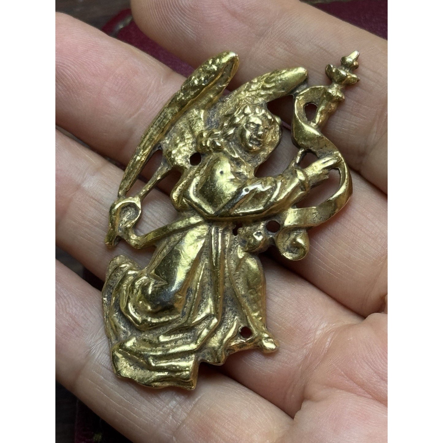 Vintage Alva Museum Replicas Angel Brooch Goldtone Figural Pin 2”