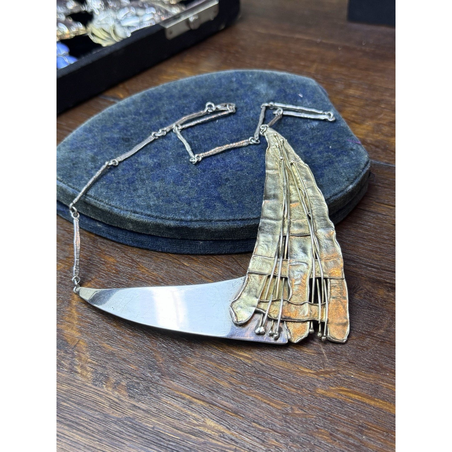 Avi Soffer 925 Sterling Modernist Necklace Israel Mixed Metal 20” Signed