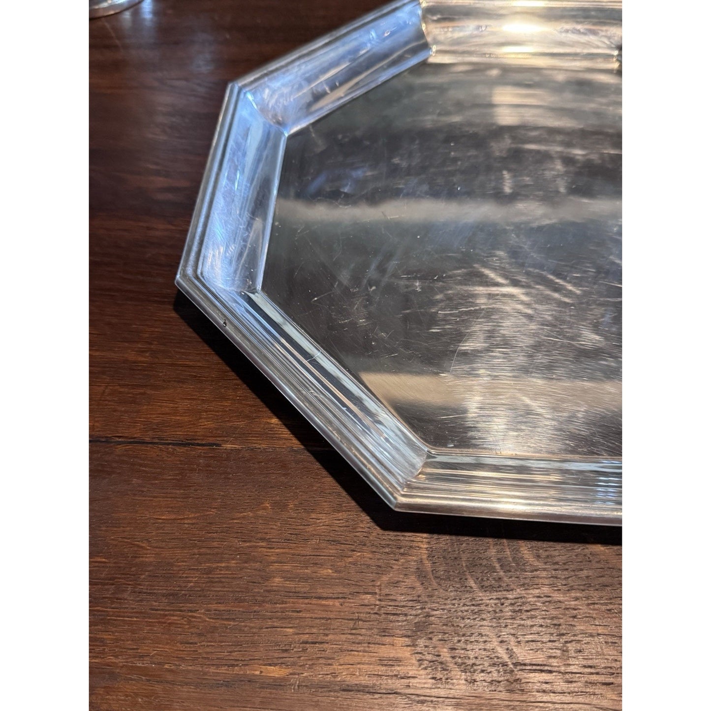 Silverplate Octagonal Serving Tray Butler Tray 13.5” Vintage Tea Coffee Tray