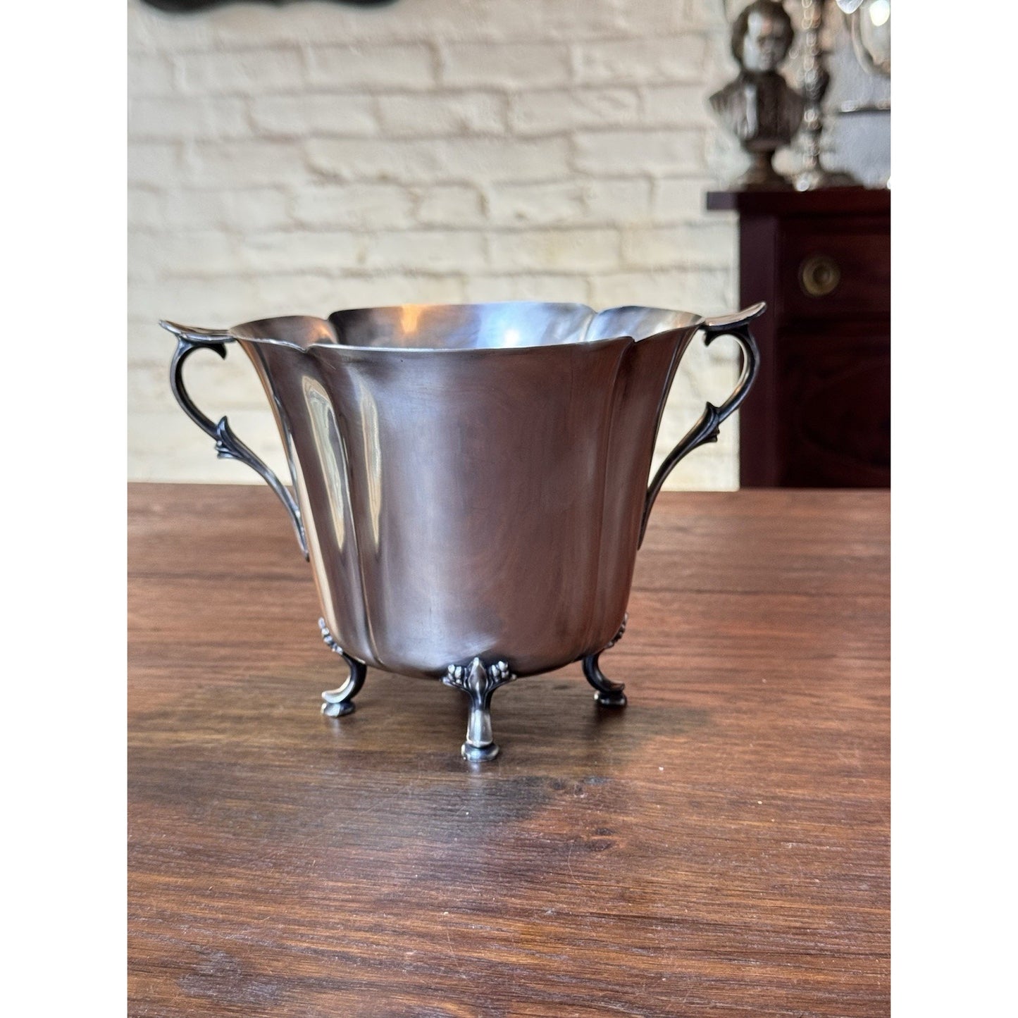 Vintage Silverplate Ice Bucket Footed Floral 8.25”