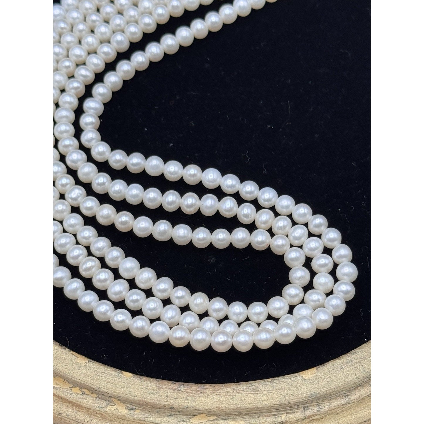 Vintage Cultured Pearl Necklace 3 Strand 16” White Pearls Silvertone Clasp