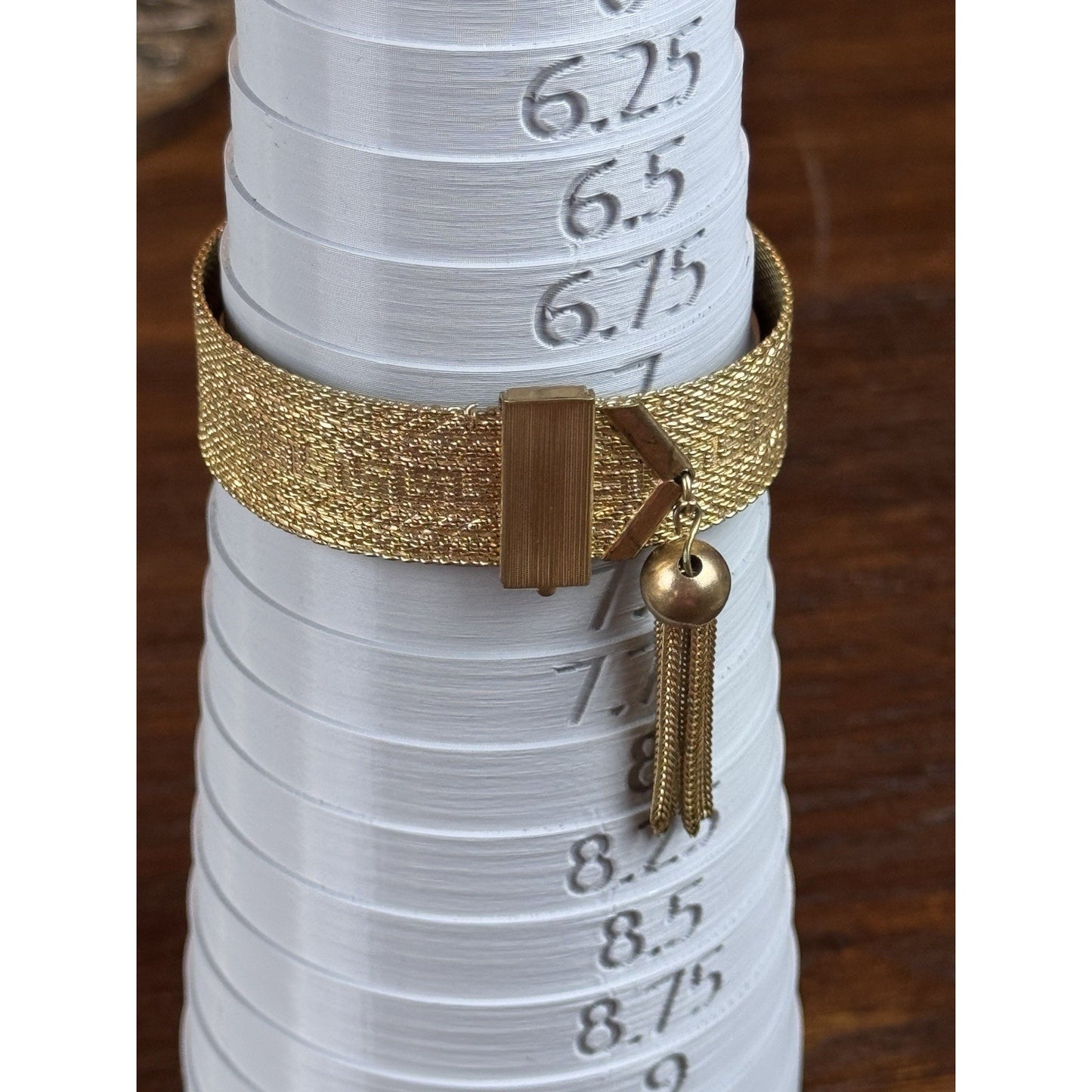 Goldtone Greek Key Bracelet Mesh Belt Tassel Adjustable 7”+ VINTAGE