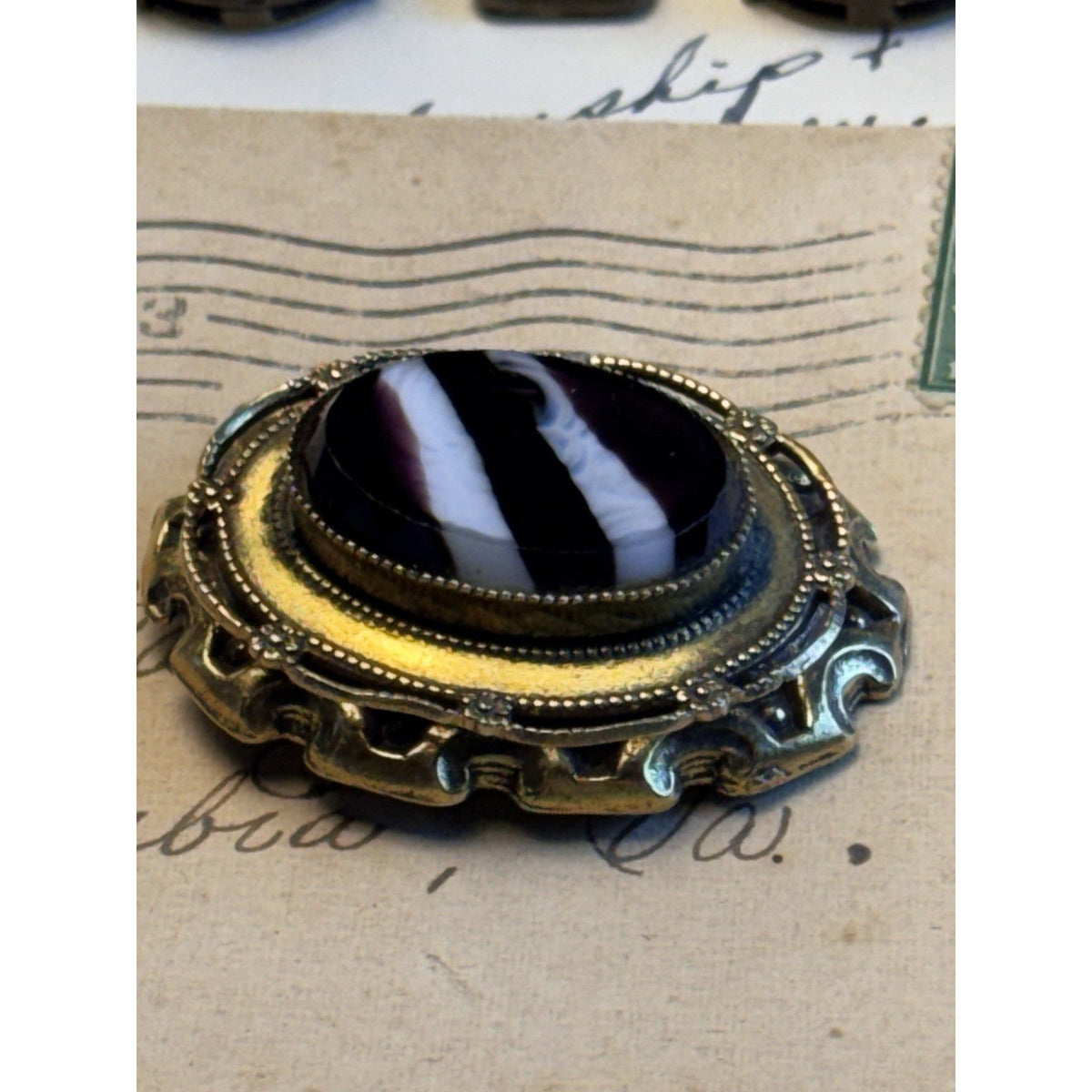 Original by Robert Victorian Revival Black & White Glass Cameo Brooch Pendant