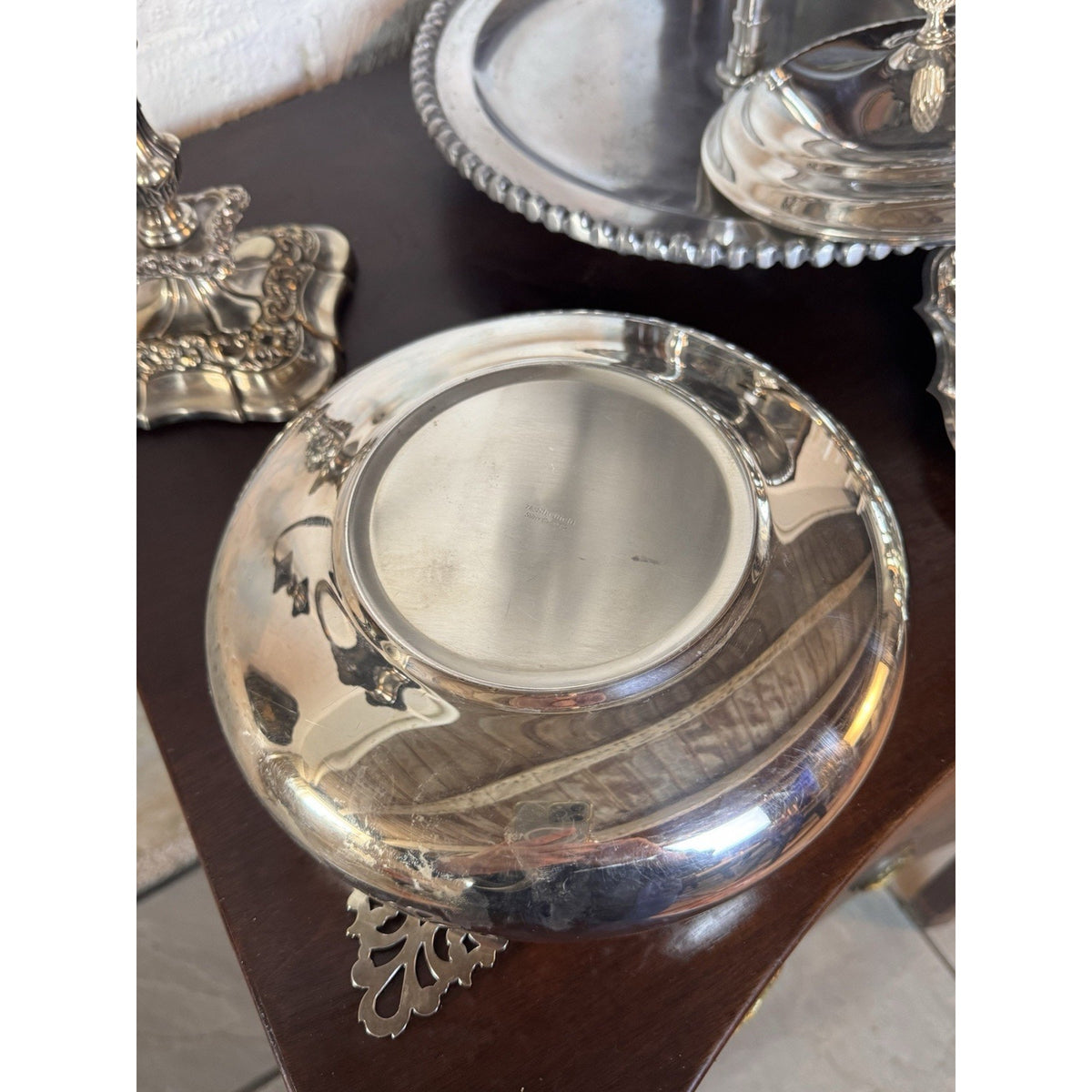 Silverplate Casserole Server Sheffield Silver Co Pyrex Insert Pinecone Lid 9”