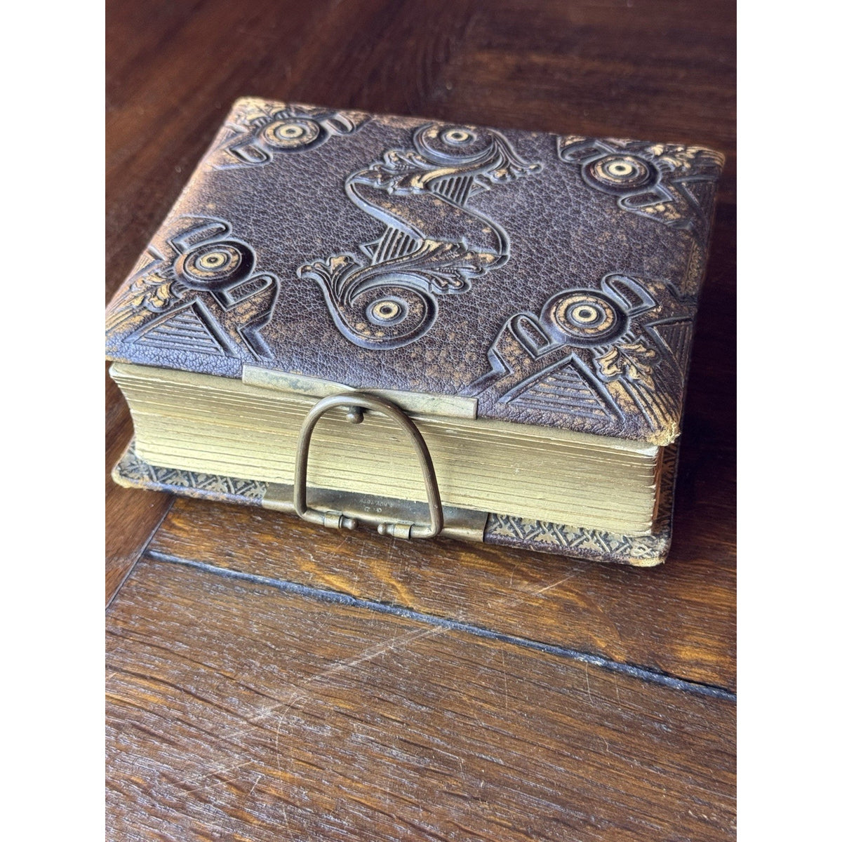 Antique Photo Album 18 Victorian Portraits Embossed Cover Clasp 6”x5” DAMAGED
