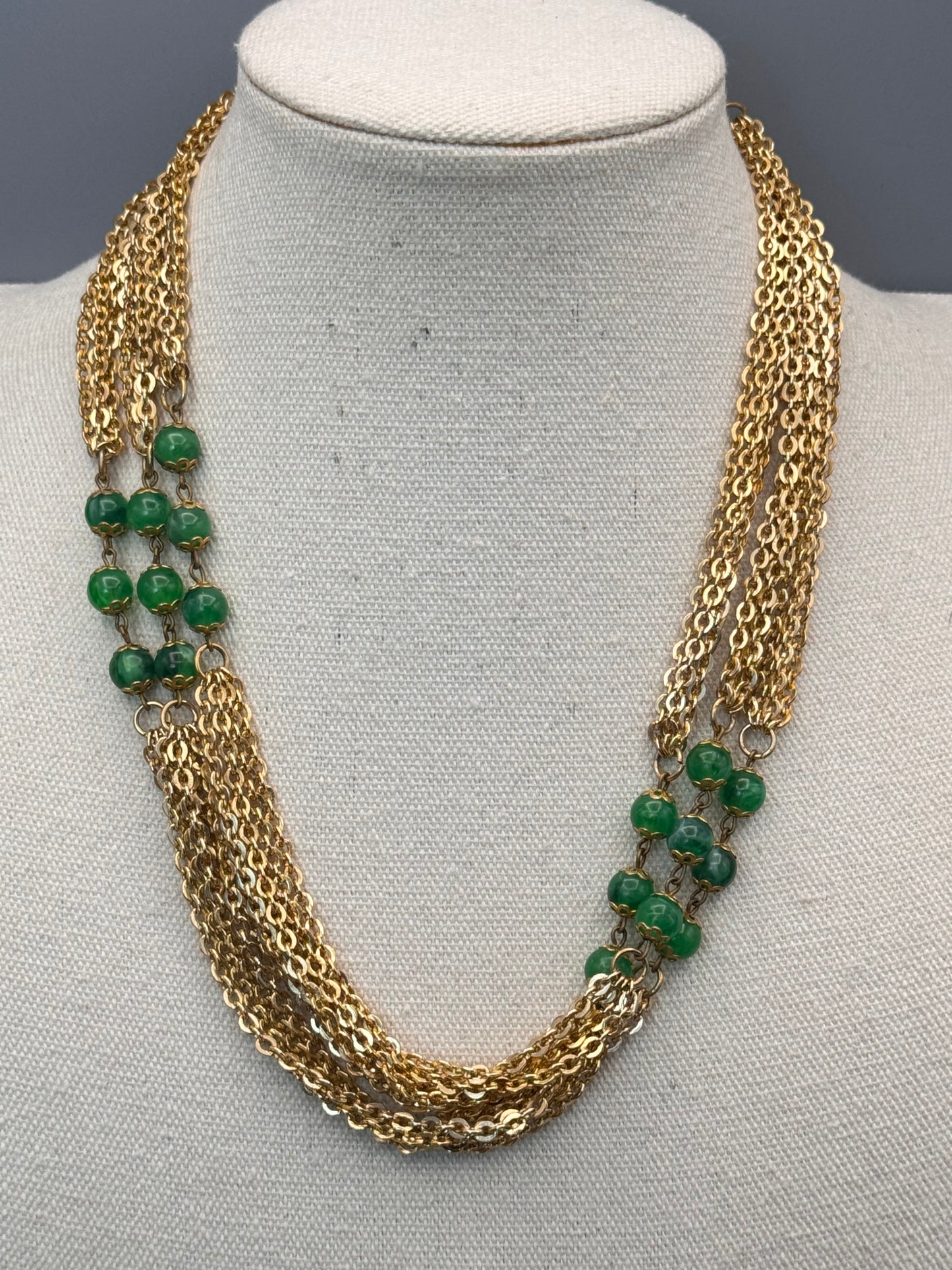 Vintage Necklace Lot Goldtone Faux Pearl Chain Green Bead Long 36” 60”
