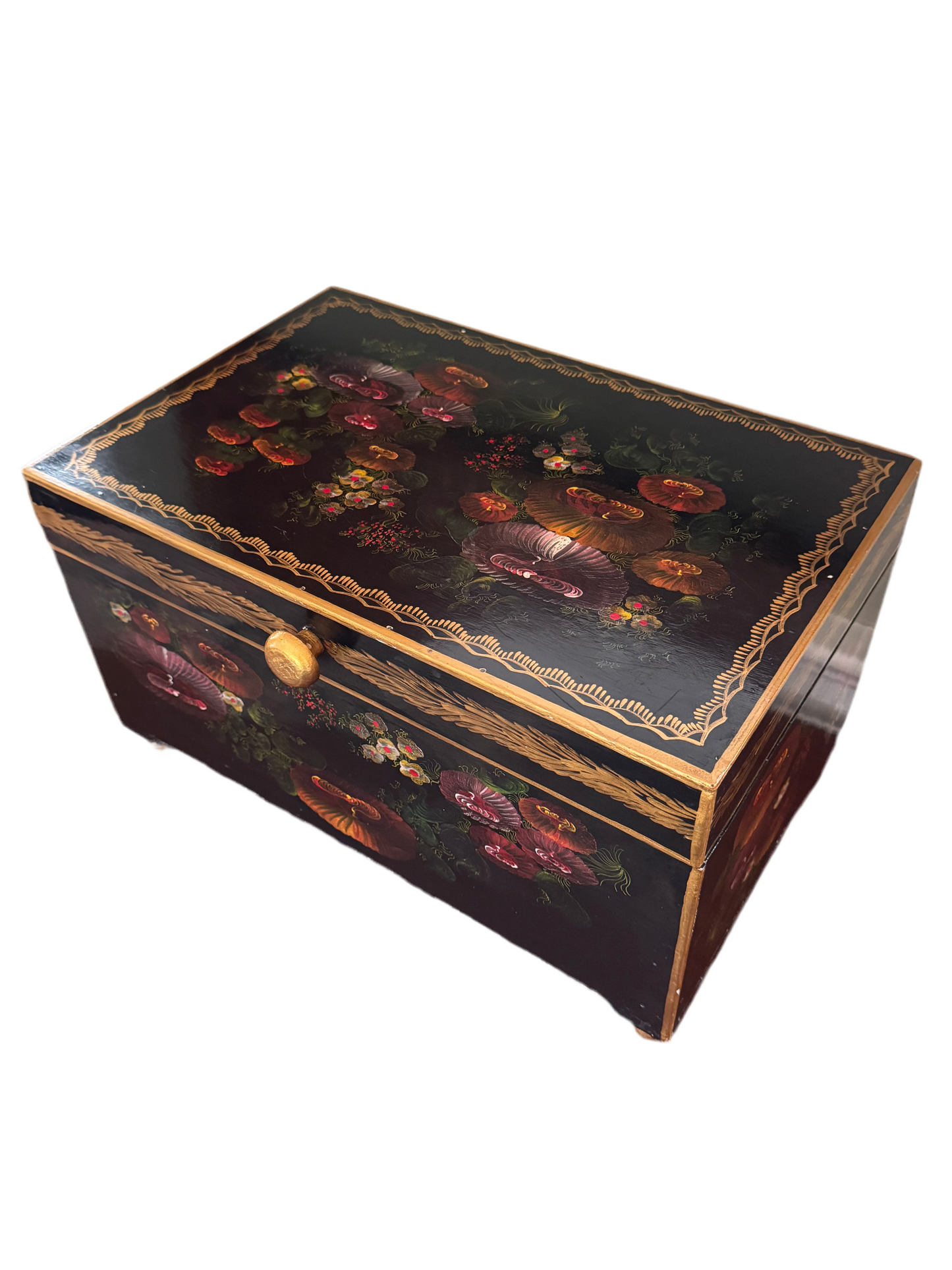 Vintage Hand Painted Wood Box 18.5x 12x 10.5” ESTATE FIND