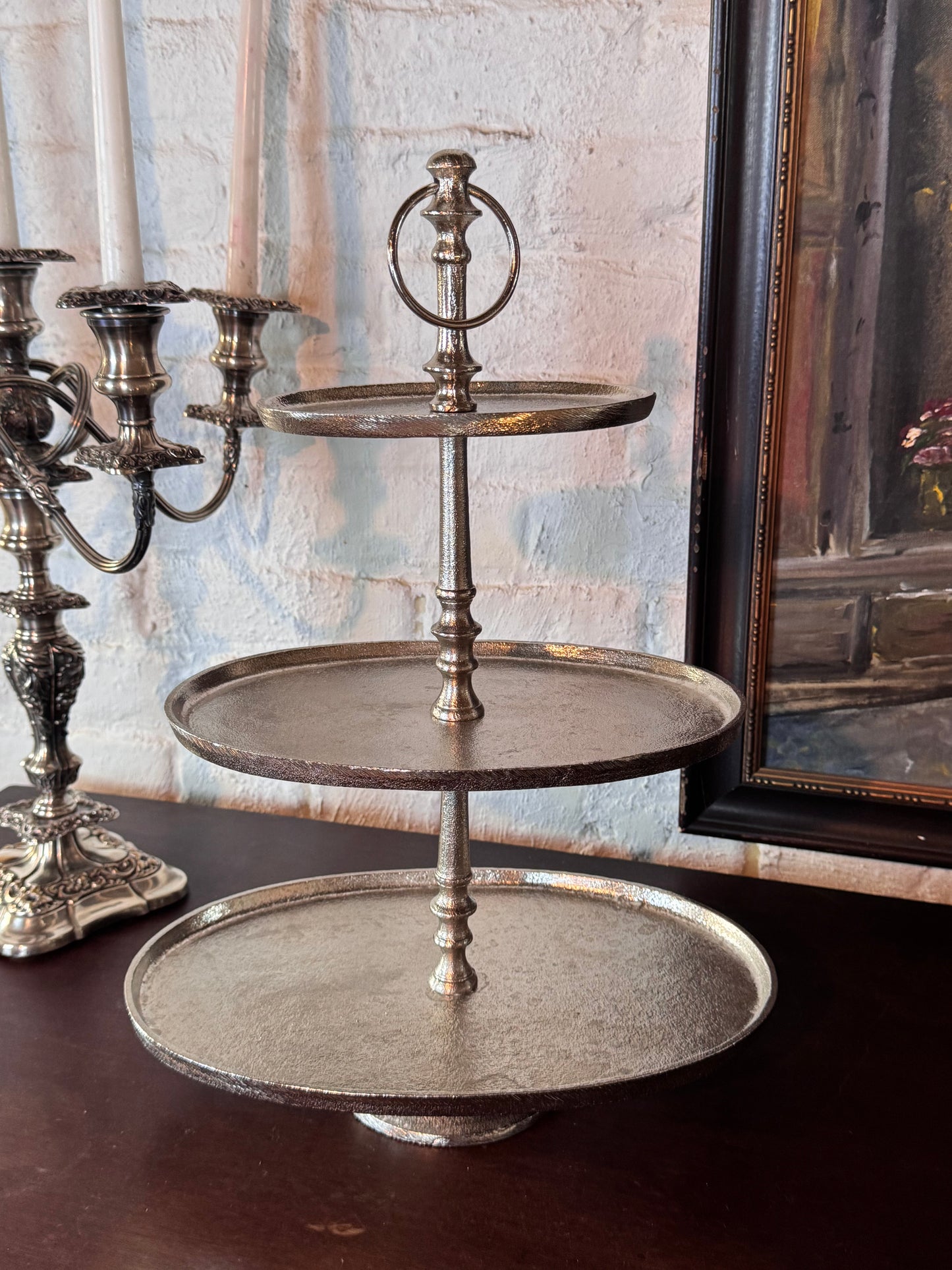 Silvertone 3 Tier OVAL Serving Stand 19” Hotel Ware Style Made in India