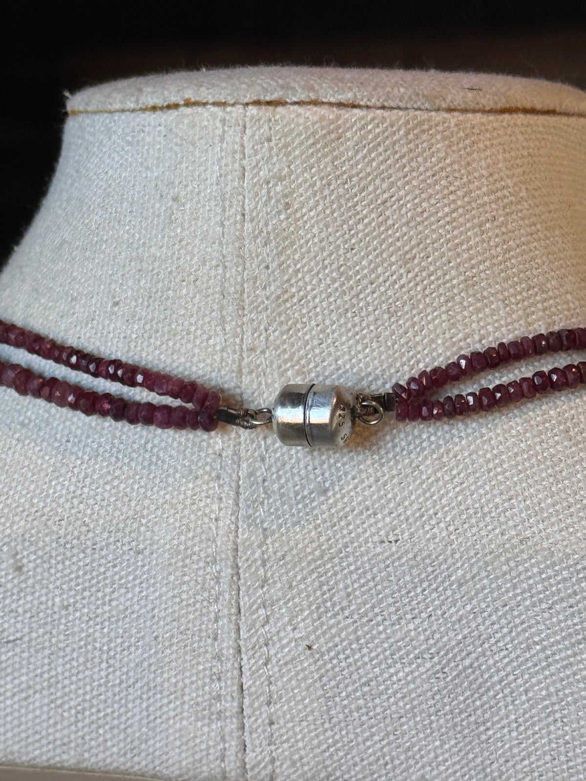 Ruby Necklace Double Strand Faceted Gemstone 925 Sterling Magnetic Clasp 18”