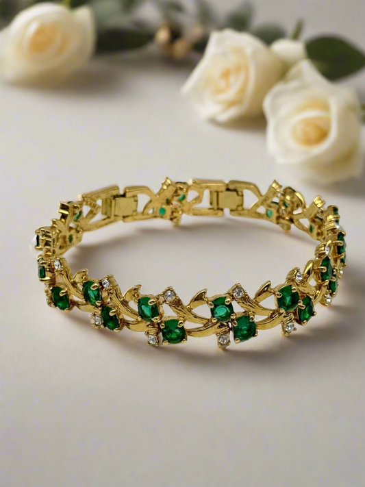 Camrose & Kross Green and Clear Rhinestone Bracelet Estate FInd