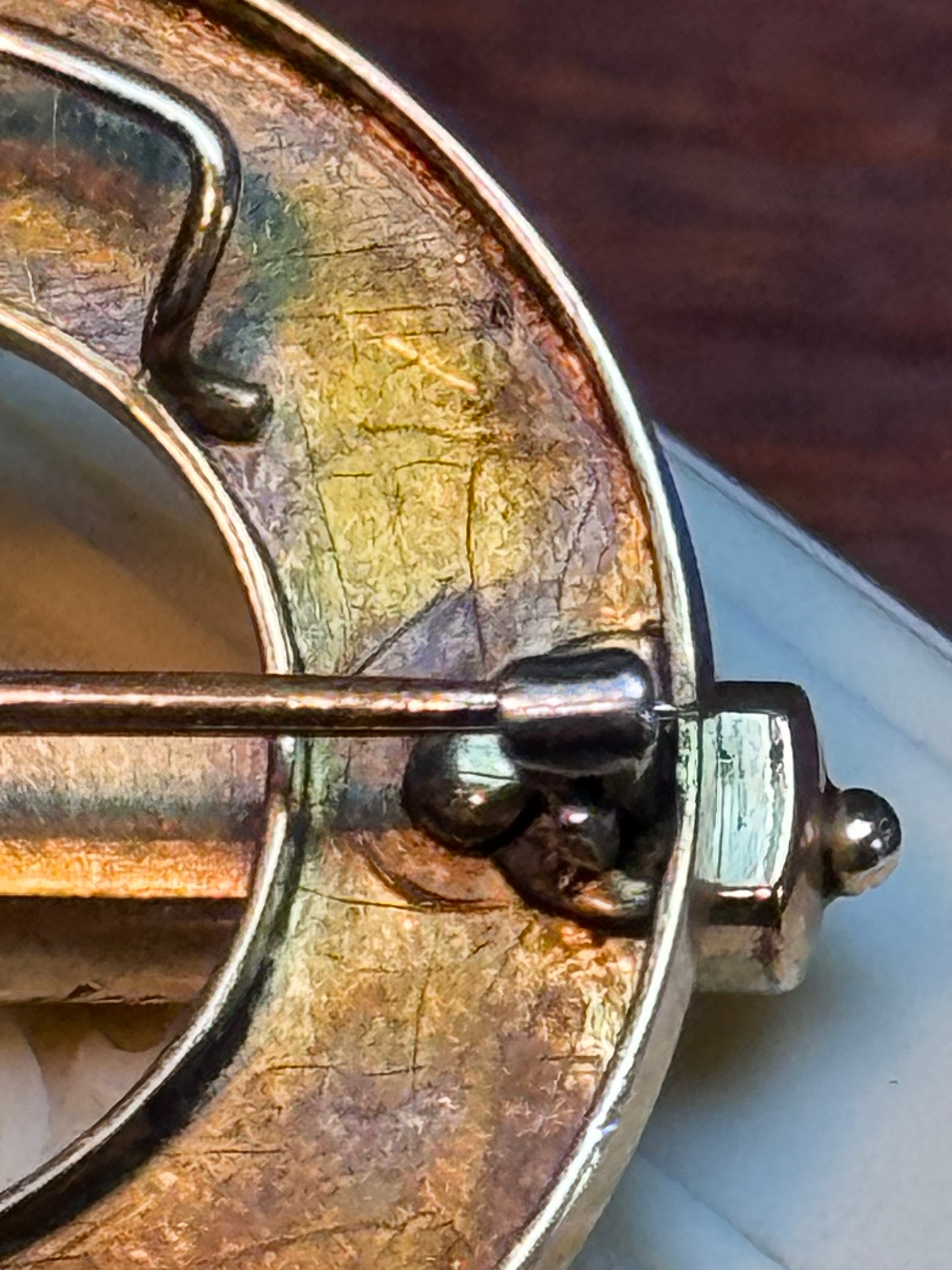 Victorian Sterling Silver 14K Gold Plated Taille d’Épargne Enamel Brooch Pendant