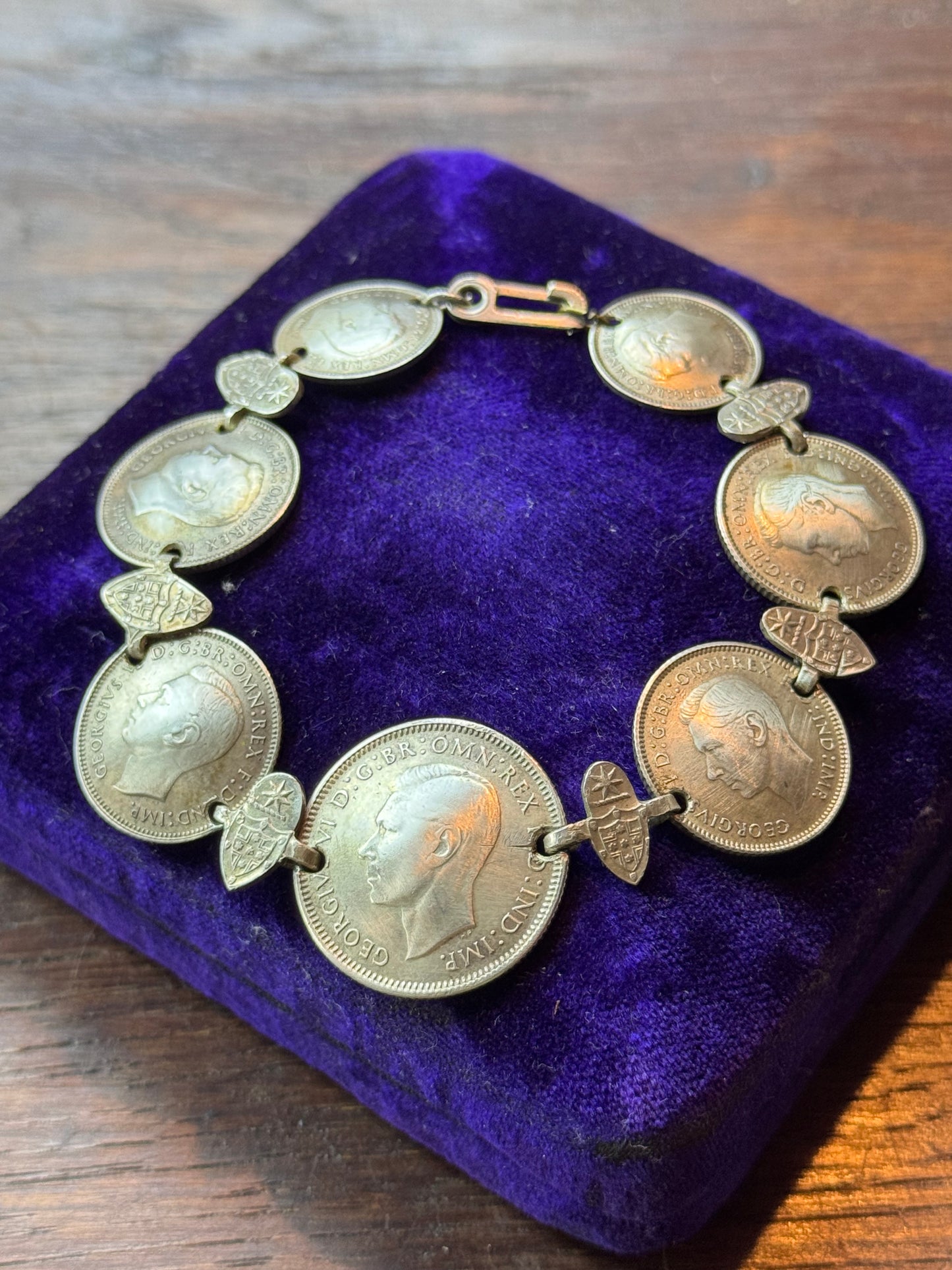 Australian Sterling Silver Coin Bracelet 7” 1942 1943 Shilling Sixpence