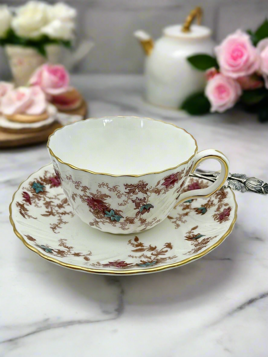 Minton Ancestral Wreath Back Stamp Bone China Vintage Cup & Saucer Set