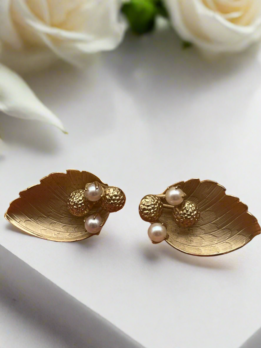 Vintage Gold Filled Angel Wing Earrings with Pearls SIGNED IPS