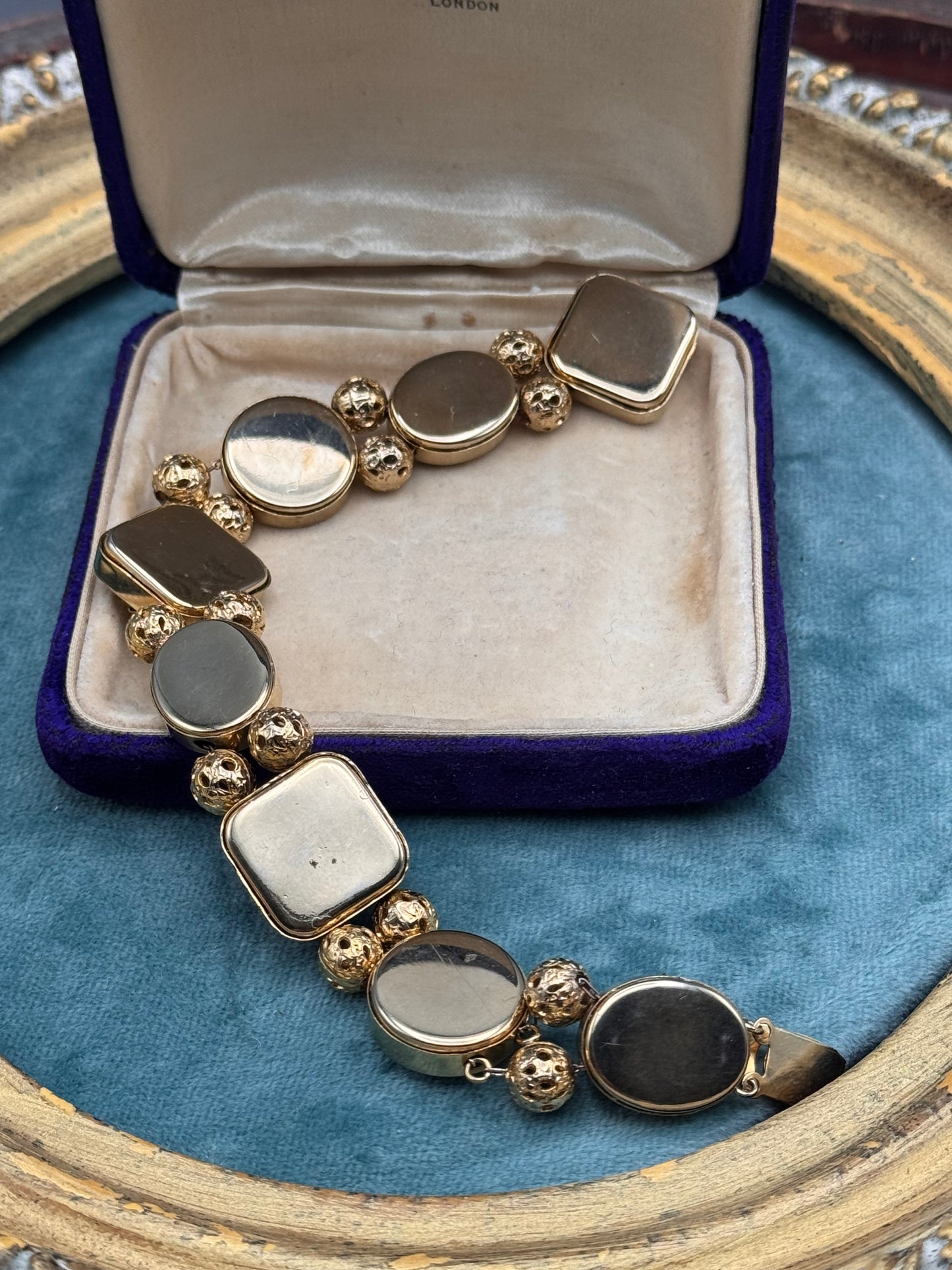 Victorian Revival Goldtone Slide Bracelet 7.5” Ornate Panel