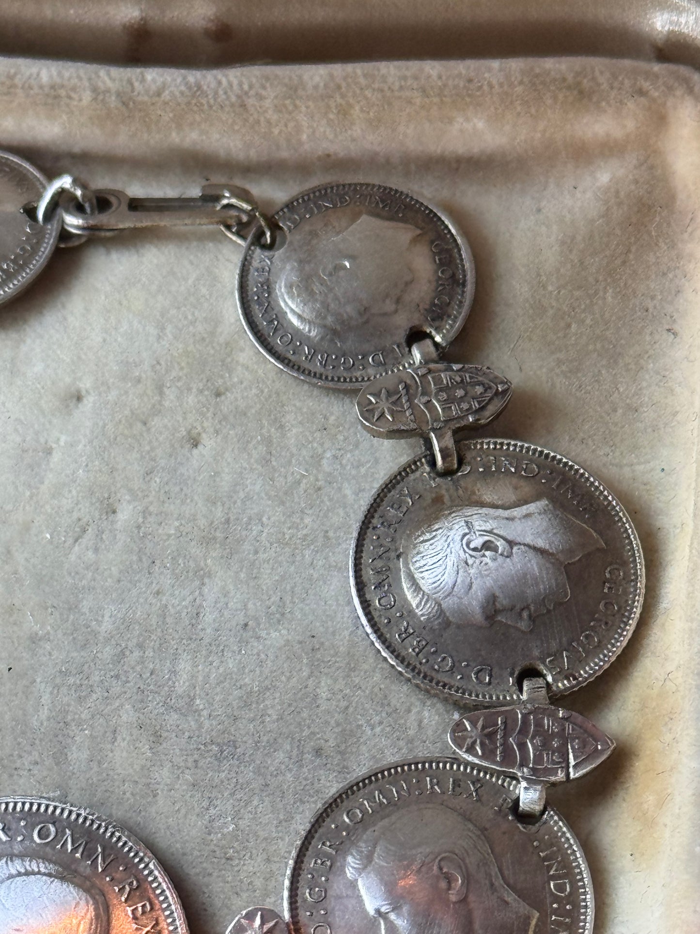 Australian Sterling Silver Coin Bracelet 7” 1942 1943 Shilling Sixpence