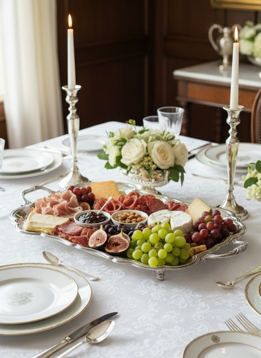 Silverplate Tray Victorian Style American Rogers HANDLED & Footed Chased VINTAGE