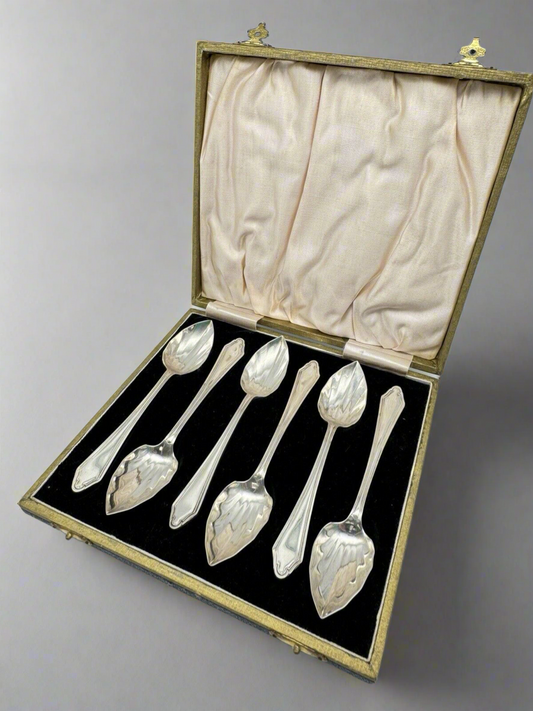 Antique Art Deco Silverplate Grapefruit Melon Ice Cream Spoons In Original Case