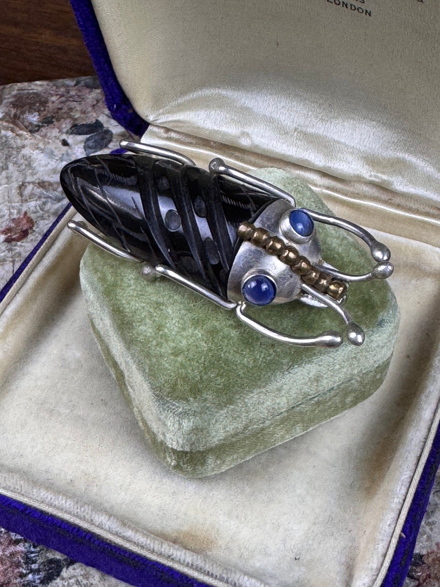 Vintage Vincent Simone Brooch Pendant Sterling Silver Bakelite Cicada Bug Figural 2.5”
