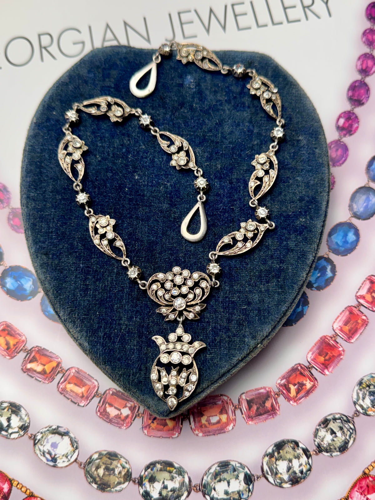 FRENCH Georgian Style Crown Saint Esprit Antique Foiled Paste Festoon Necklace