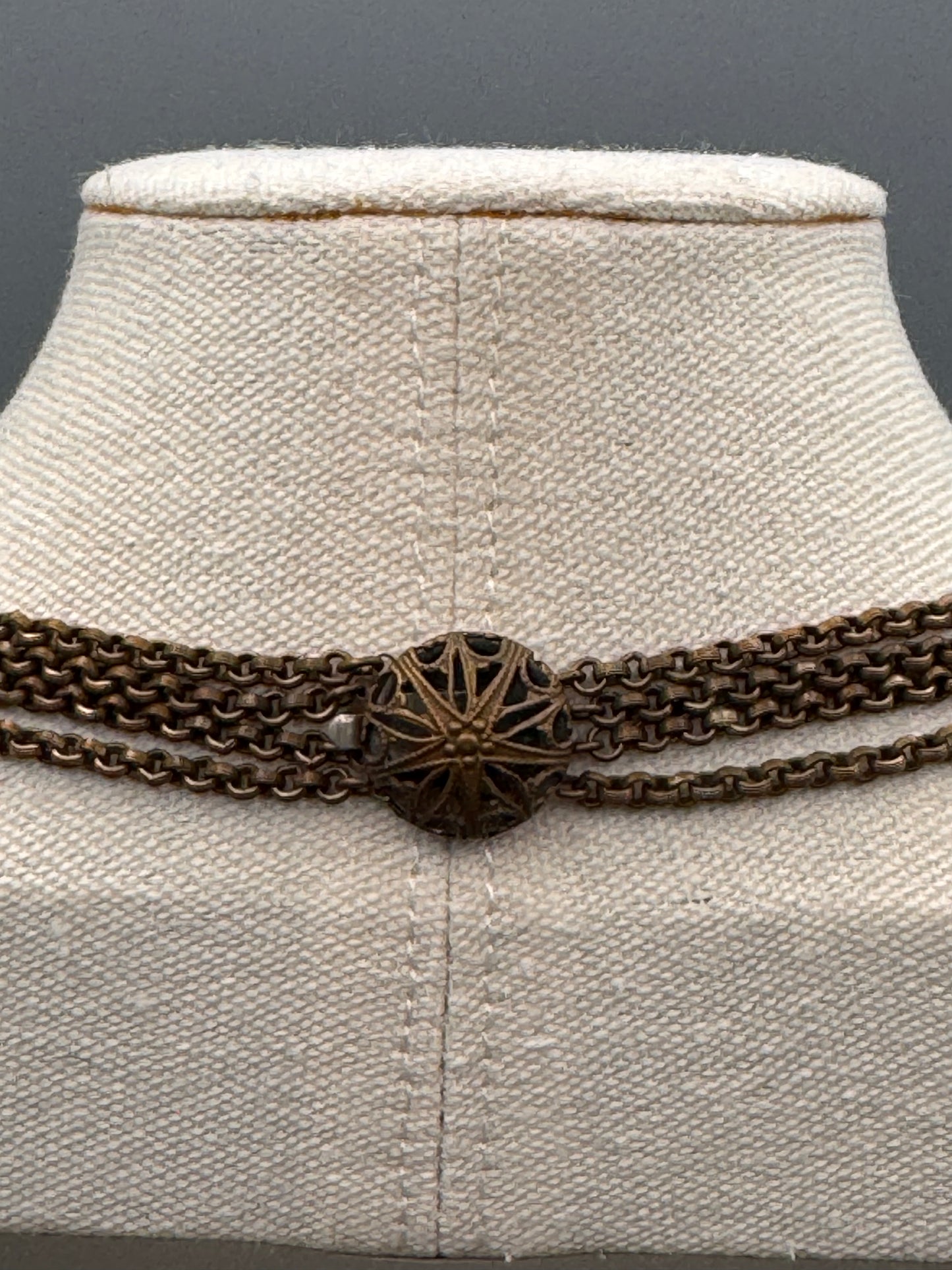 Vintage Festoon Necklace Brass Tone Multi Chain Dangle Statement 16”