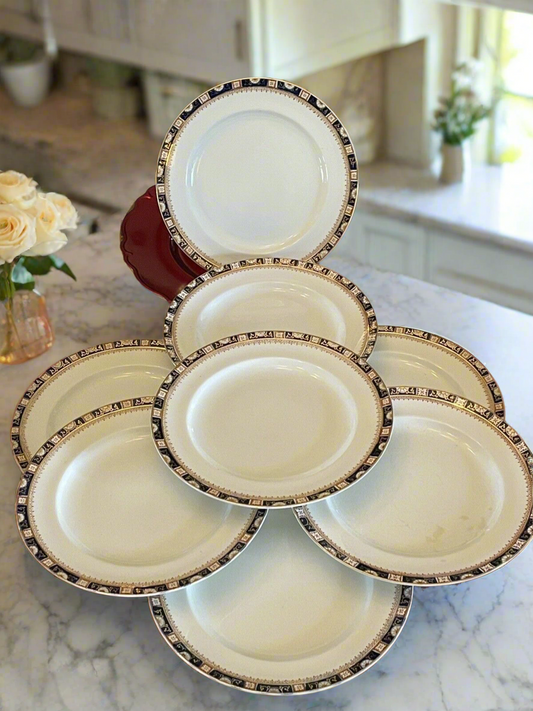 8 Antique Wood & Sons England WINDSOR Cobalt Blue Gold Luncheon Salad Plates