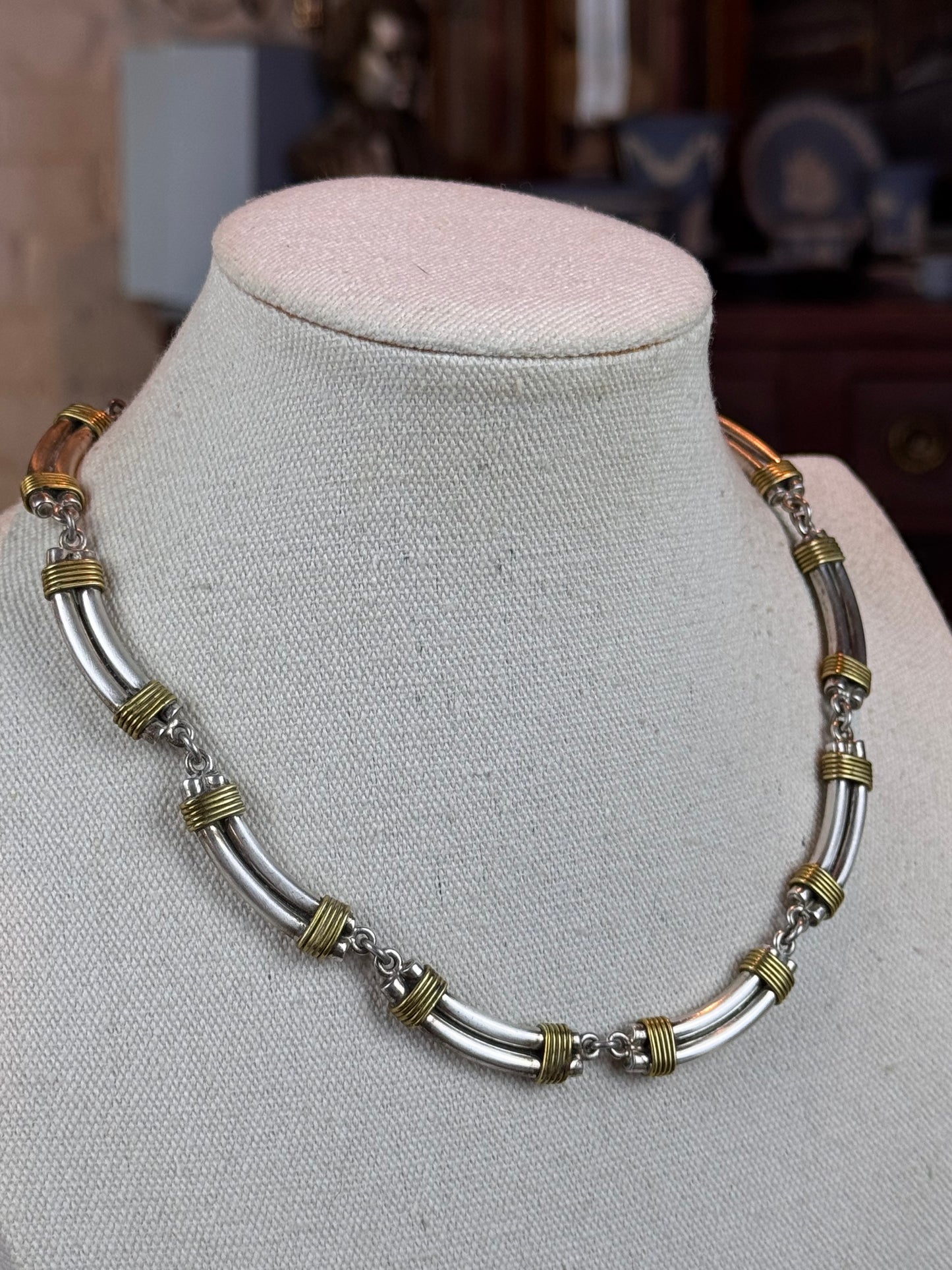 Vintage Mexico 925 Sterling Silver Two-Tone Link Necklace TM-84 17” 74.8g