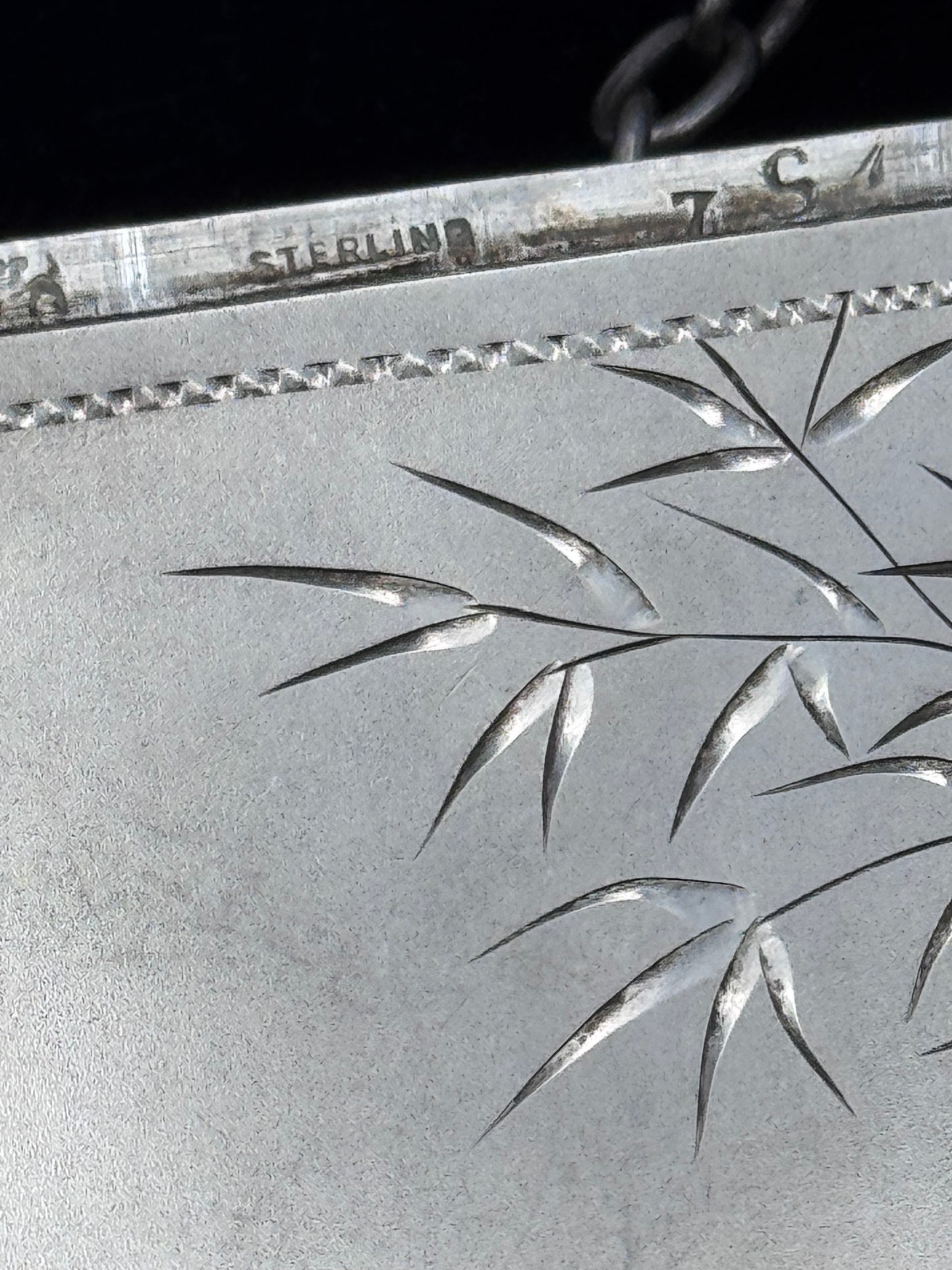 Antique Victorian Calling Card Case Aesthetic Movement Bird Bamboo STERLING Silver - Monogram MBH Fits Credit Card!!