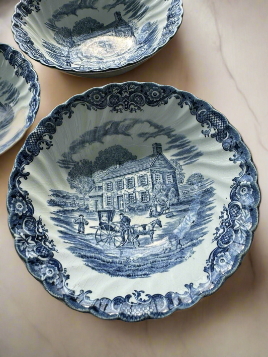 Heritage Hall Blue & White Staffordshire 6 Small Bowls Ironstone Made In England