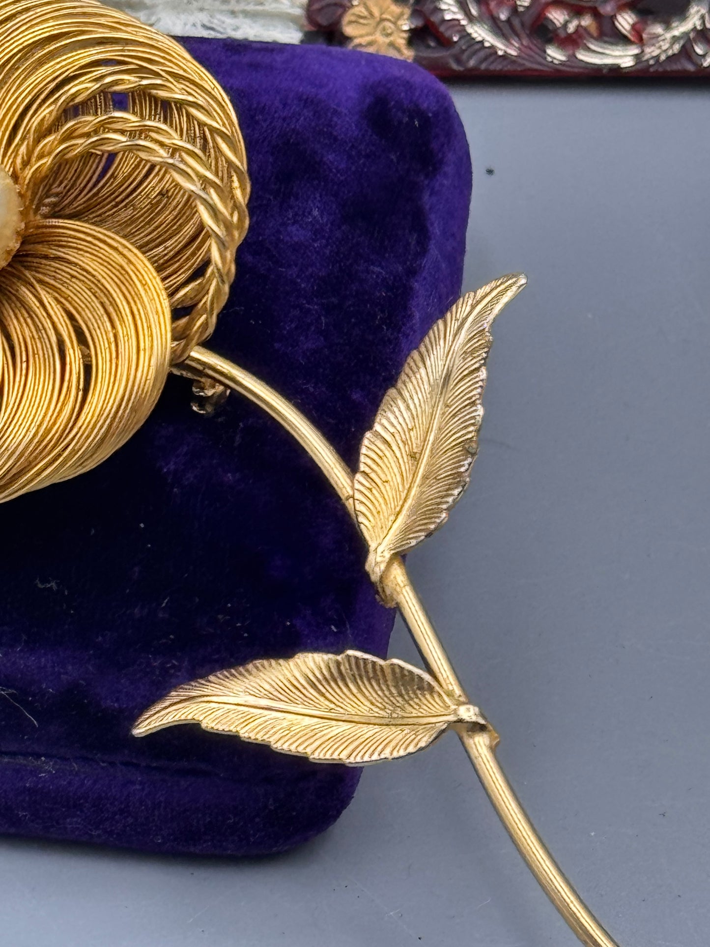 Vintage Hattie Carnegie Flower Brooch Goldtone Faux Pearl Statement 4.75”