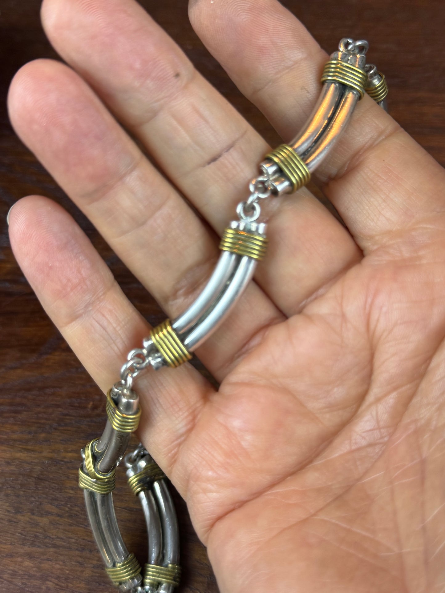 Vintage Mexico 925 Sterling Silver Two-Tone Link Necklace TM-84 17” 74.8g