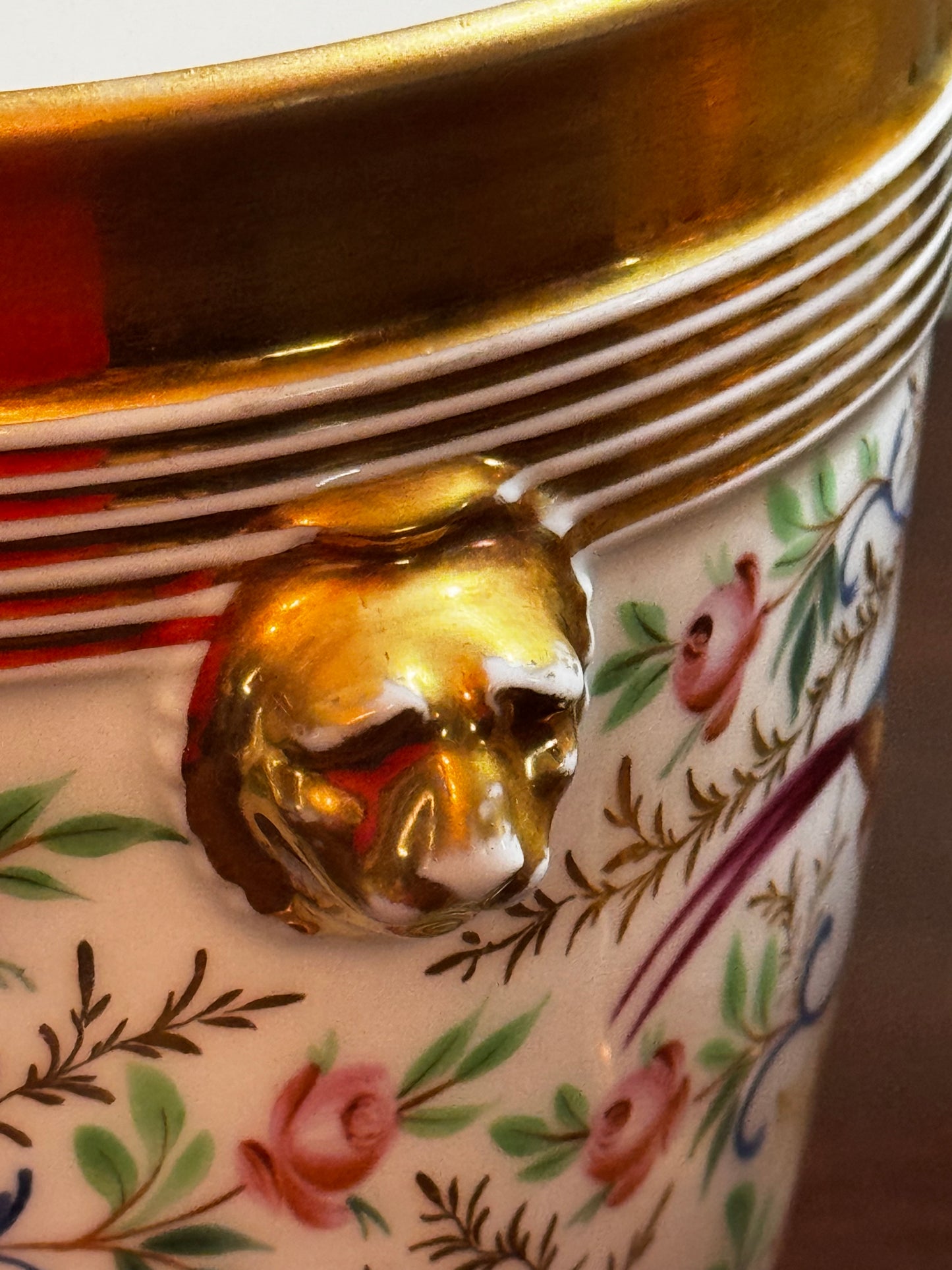 Antique Paris Porcelain Cachepot Planter Pair Hand Painted Bird Motif 19th Century