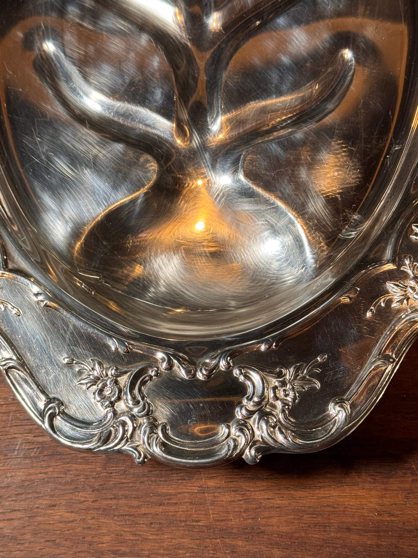 Towle Silverplate Meat Tray Repousse Rose Pattern Footed Oval 17”