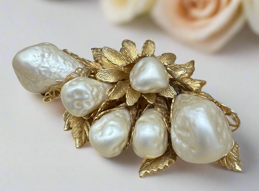 1965 Hobé Huge Brooch Baroque Pearls Gold Plated Filigree Statement Piece EXQUISITE Hobe