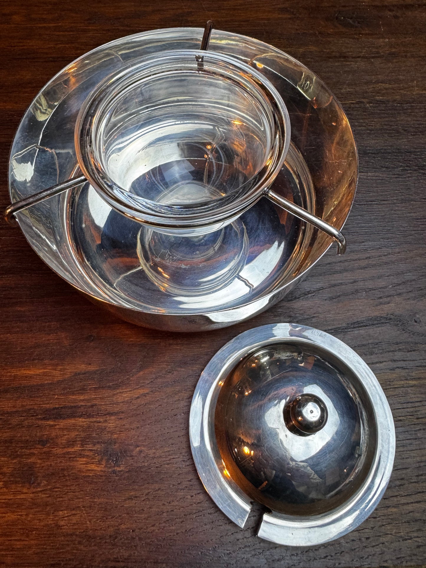 Vintage Silver Plate Caviar Server With Glass Insert & Lid CONTEMPORARY