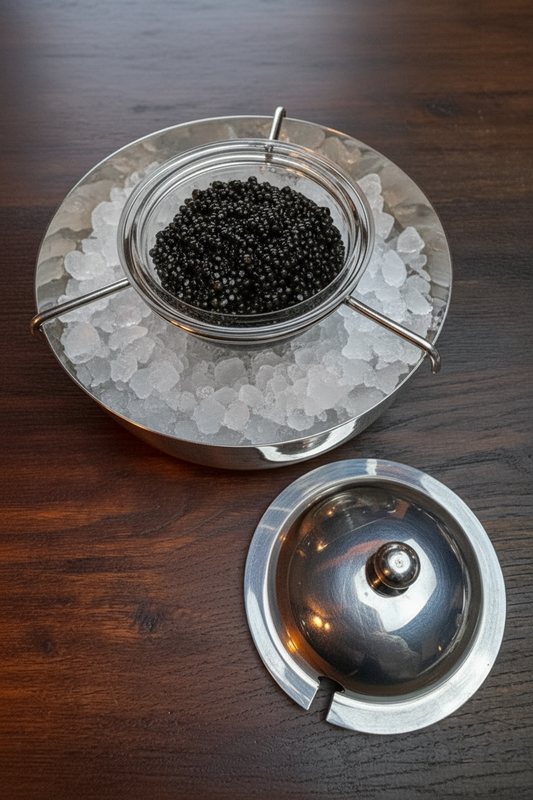 Vintage Silver Plate Caviar Server With Glass Insert & Lid CONTEMPORARY