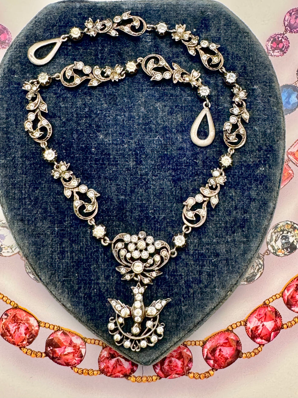 FRENCH Georgian Style Saint Esprit Antique Foiled Paste Festoon Neckla ...