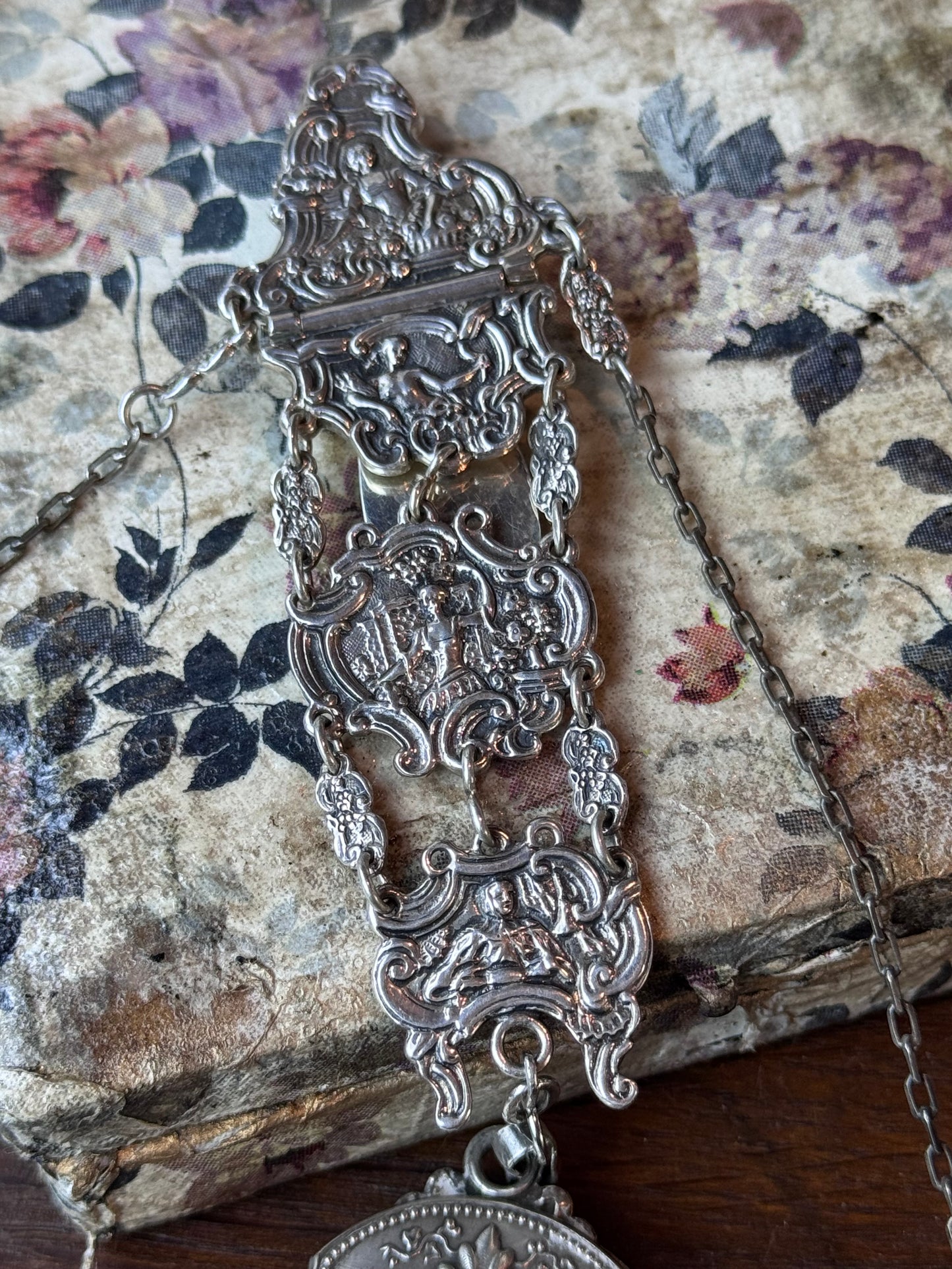 Antique Sterling Silver Chatelaine Mirror Needle Case Thimble 1911 Birmingham 8”
