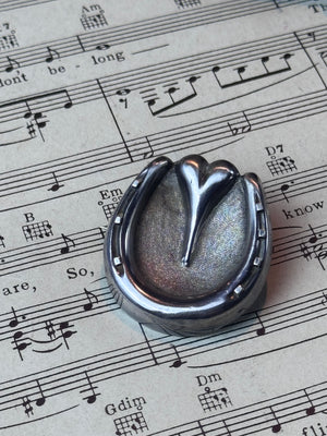 Antique Victorian Horseshoe Heart Brooch Unmarked Tested Silver 1.25” Lucky Pin