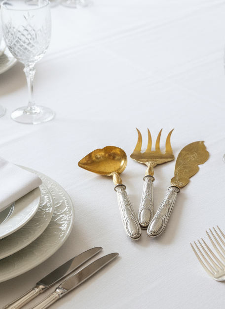 Antique 800 FRENCH Silver & Vermeil Serving Set – Ornate European Flatware