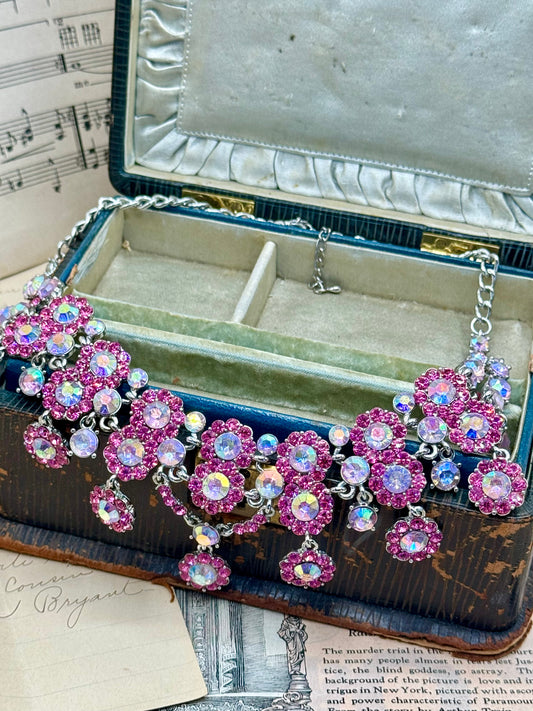 Vintage Suzanne Somers Pink Rhinestone Necklace Statement Piece Estate Find