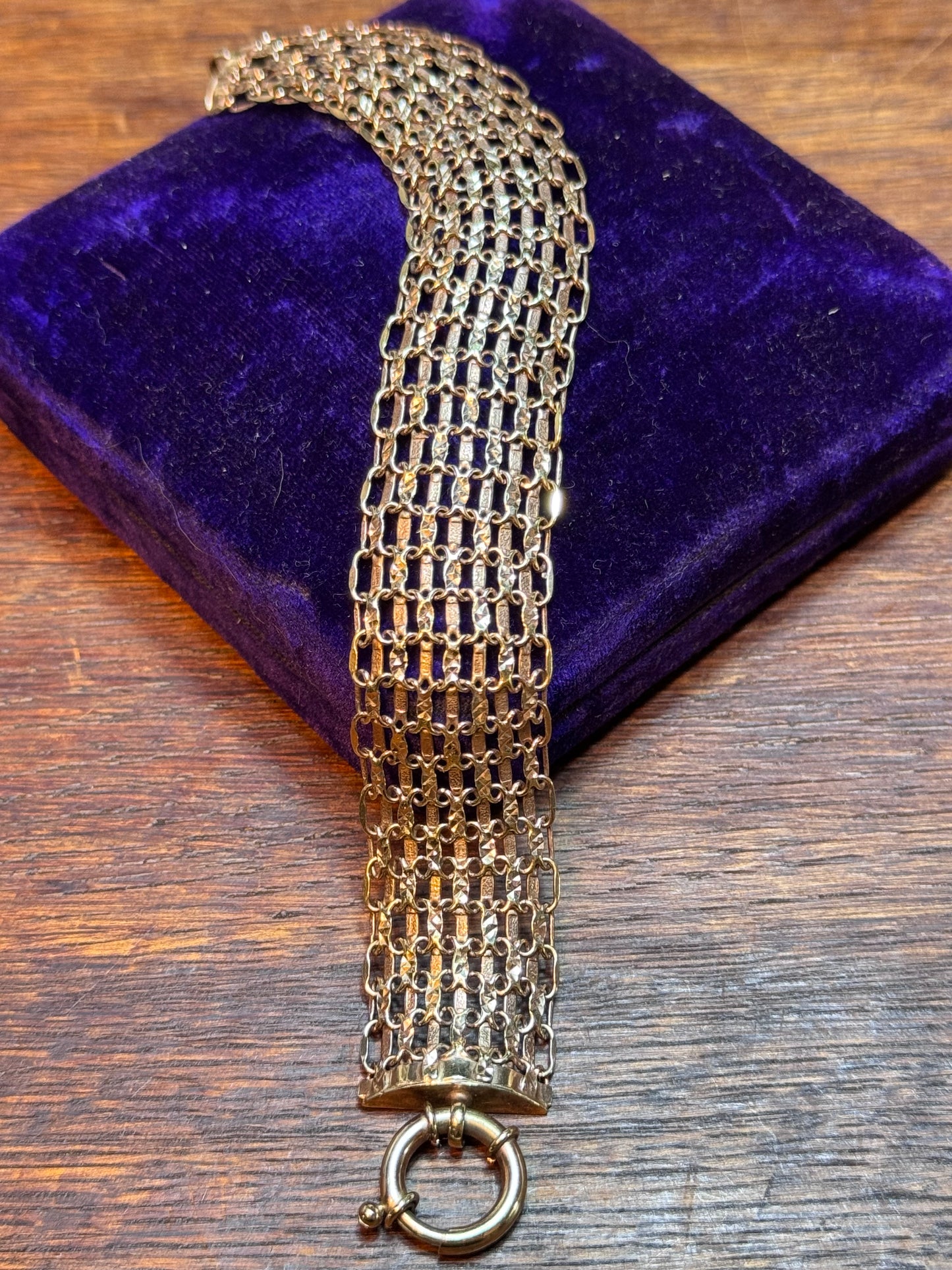 Vintage Goldtone Multi Strand Mesh Bracelet Victorian Revival Style 6.75”